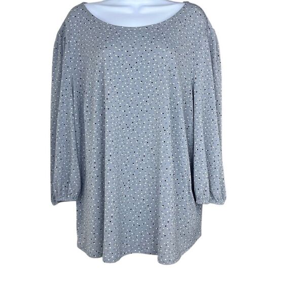 Adrianna Papell 2X Gray Black Heart Print Blouse Flowy Long Sleeve Loose Fit - Picture 1 of 10